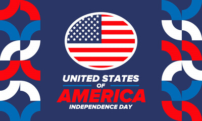 Independence Day in United States of America. The Fourth of July. Happy national holiday, celebrated annual in July 4. American flag. Country freedom day. Patriotic event design. Vector poster