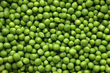 Fresh raw green peas as background, top view