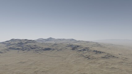 beautiful view from an exoplanet, a view from an alien planet, a computer-generated surface, a fantastic view of an unknown world, a fantasy world 3D render