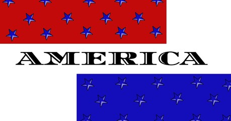 American text against multiple stars against red and blue stripes on white background