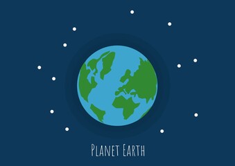 Naklejka premium Composition of planet earth text, with globe and stars on night sky