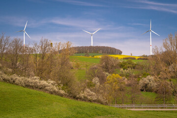 Three wind turbines on the hill