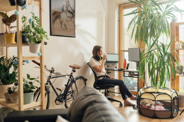 Adult woman working From home