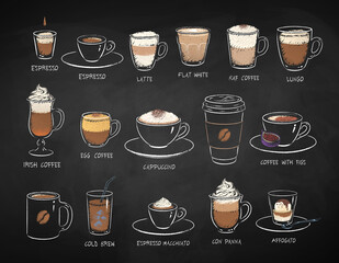 Coffee drinks on chalkboard background © Sonya illustration