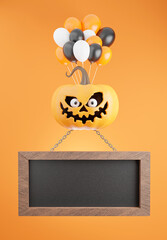 black board floating by balloon with halloween concept for product display