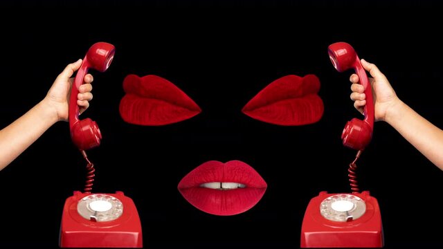 Lips talking on retro red telephone