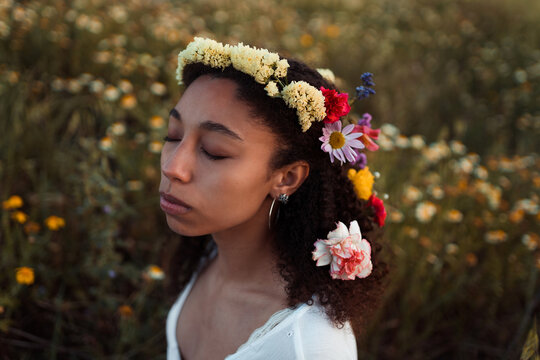 Woman with flowers on her hair