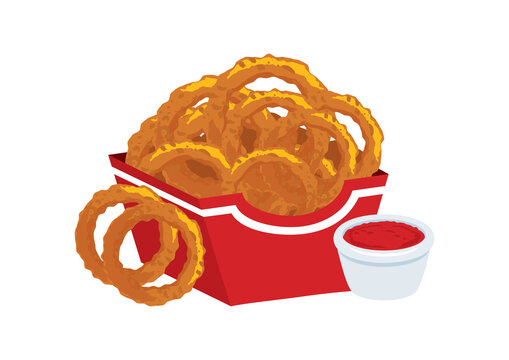 fried onion rings in red box with sauce clip art preview