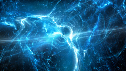 Blue glowing multidimensional plasma in space