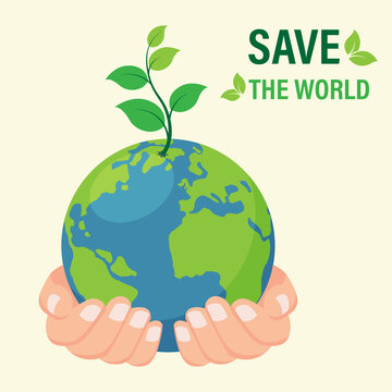 World environment banner with hand hold seed plant on earth world. vector illustration in flat design. sustainable and environmentally friendly concept.
