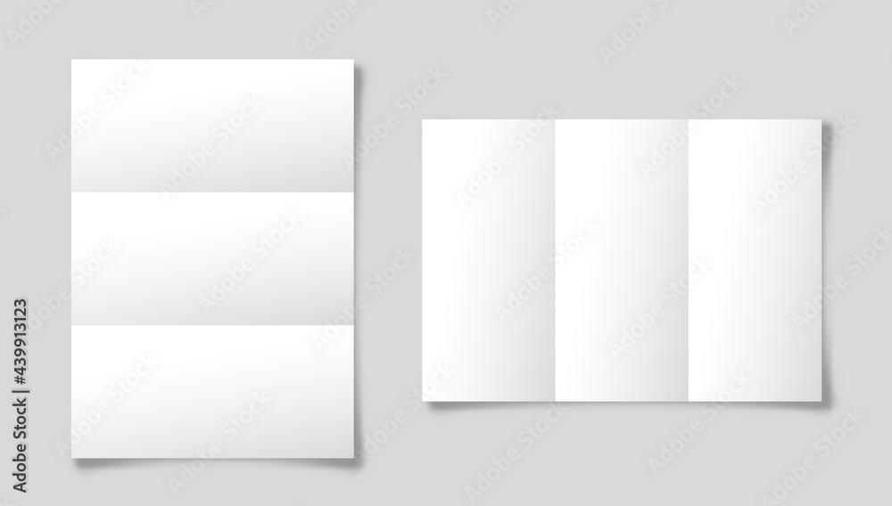 Wall mural realistic blank folded paper sheets in a4 size with shadow isolated on gray background. white notebo
