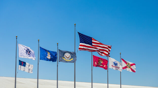 US Flag and Armed Service Flags