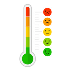 thermometer emotional scale difference icon. face emotion happy normal and angry. vector illustration flat design. isolated on white background. Temperature and weather forecast.