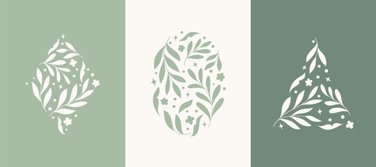 Vector set of floral elements design.  Modern illustration with leaves for template, logo, print design, social media. © daniela