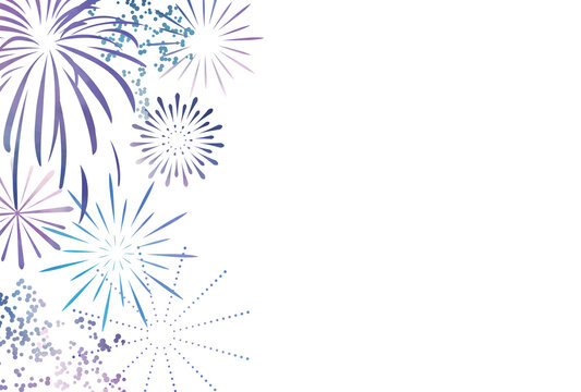  花火　夏　水彩　背景　ポストカード　横/ Hand-Drawn Watercolor Summer Fireworks Festival Postcard - Horizontal - Vector Image