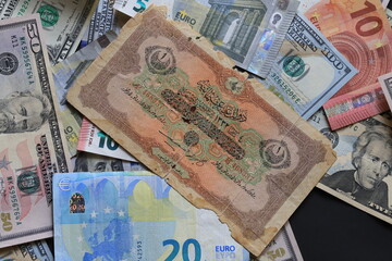 Different paper money from various countries.