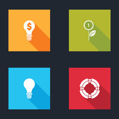 Set Light bulb with dollar, Dollar plant, concept of idea and Business lifebuoy icon. Vector