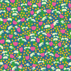 multycolor seamless pattern with simple hand drawn flowers. colorful background for your design