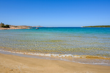 Fototapeta na wymiar Xifara beach, a small and quiet beach located in Naoussa Bay on Paros island, Cyclades, Greece