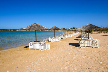 Xifara beach, a small and quiet beach located in Naoussa Bay on Paros island, Cyclades, Greece