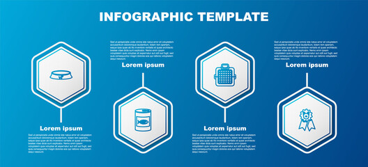 Set line Pet food bowl, Canned for cat, carry case and Dog award symbol. Business infographic template. Vector