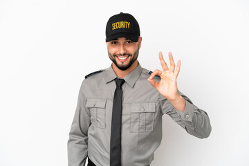Young arab man isolated on white background showing ok sign with fingers