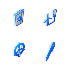 Set Isometric line Light bulb with wind turbine, Recycle recycle, Rotating and Pen icon. Vector