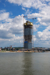 Belgrade tower, the new building rising on the bank of river Sava, Serbia