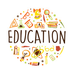 Obraz premium Education Banner Template with School and Education Supplies Seamless Pattern of Circular Shape Vector Illustration