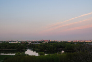 Panorama of Moscow river and the city from the top