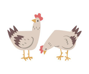 Hens Farm Bird, Poultry Breeding Concept Cartoon Vector Illustration