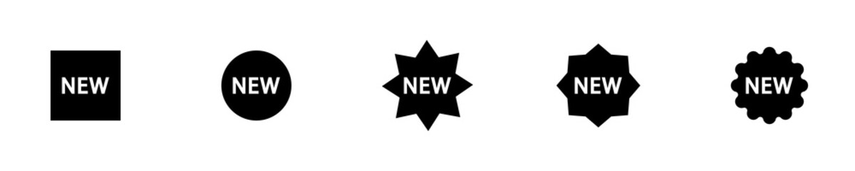 Conjunto de iconos de etiquetas de nuevo. Sellos de nuevo color negro. Concepto de nuevo producto o nueva temporada. Ilustración vectorial