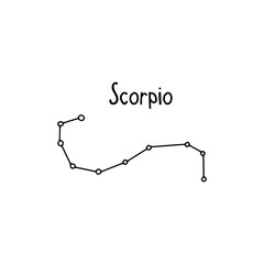 Constellation Scorpio. Black and white vector doodle illustration isolated. Space of the universe, astronomy, zodiac sign