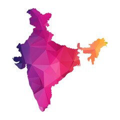 Abstract Polygon Map - Vector illustration Low Poly Color Rainbow India map of  isolated. Vector Illustration eps10.