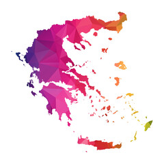 Abstract Polygon Map - Vector illustration Low Poly Color Rainbow Greece map of  isolated. Vector Illustration eps10.