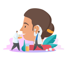 Tiny ENT doctors fitting hearing aid device