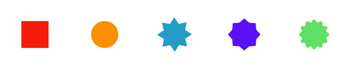 Conjunto de iconos de figuras geométricas. Círculo, cuadrado, rectángulo, triángulo, estrella