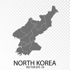 Transparent - High Detailed Grey Map of North Korea. Vector Eps 10.