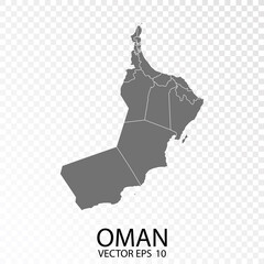 Transparent - High Detailed Grey Map of Oman. Vector Eps 10.