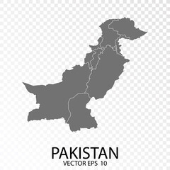 Transparent - High Detailed Grey Map of Pakistan. Vector Eps 10.