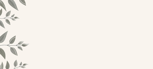 Naklejka premium Floral web banner with drawn grey exotic leaves. Nature concept design. Modern floral compositions with summer branches. Vector illustration on the theme of ecology, natura, environment