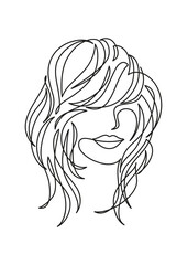 Portrait of a woman with long hair. Fashion, beauty salon, hairdresser. Vector illustration, minimalism, abstraction, line art, continuous line. Icon, symbol, logo for packaging, poster, t-shirt
