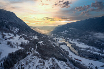 sunrise in the mountains. Shot in Gol, Hallingdal, Norway in the winter.