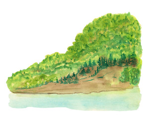 Watercolor clipart, Mountains lake trees clouds travel painting landscape watercolor  wall art.Watercolor clipart Mountains, Summer camping .