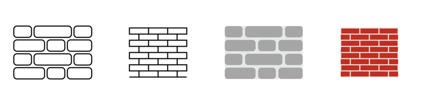 Conjunto de iconos de muro de ladrillo y de roca. Ladrillo, roca. Concepto de construcci&oacute;n de pared. Ilustraci&oacute;n vectorial