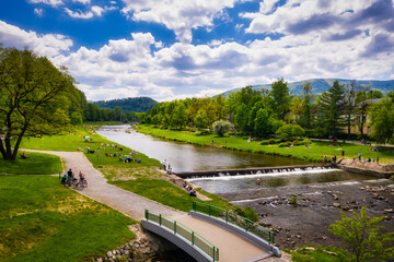 Scenery of the Vistula river in Ustron on the hills of the Silesian Beskids. Poland - obrazy, fototapety, plakaty