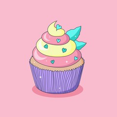 Kawaii cupcake , doodle style vector illustration