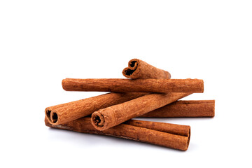 Fragrant cinnamon sticks isolated on white background
