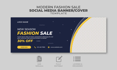 Fashion sale social media banner and social media cover template, web banner ready to upload, unique design