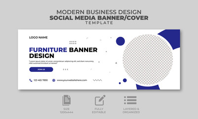 Furniture social media banner, web banner template, and social media cover, ready to upload, trendy design,